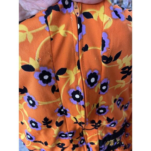 Vintage Roger Milot For Fred Perlberg Retro Dress Orange Purple Black Floral S/M - Picture 15 of 16